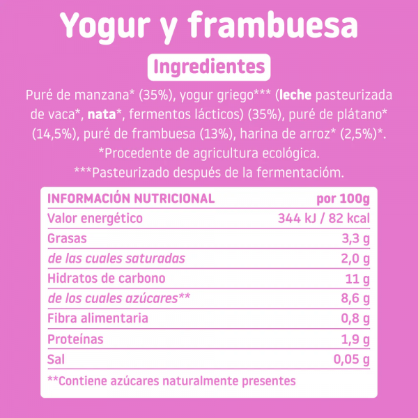 SMILEAT POUCH ECO 1 BOLSA 100 G SABOR YOGUR Y FRAMBUESA