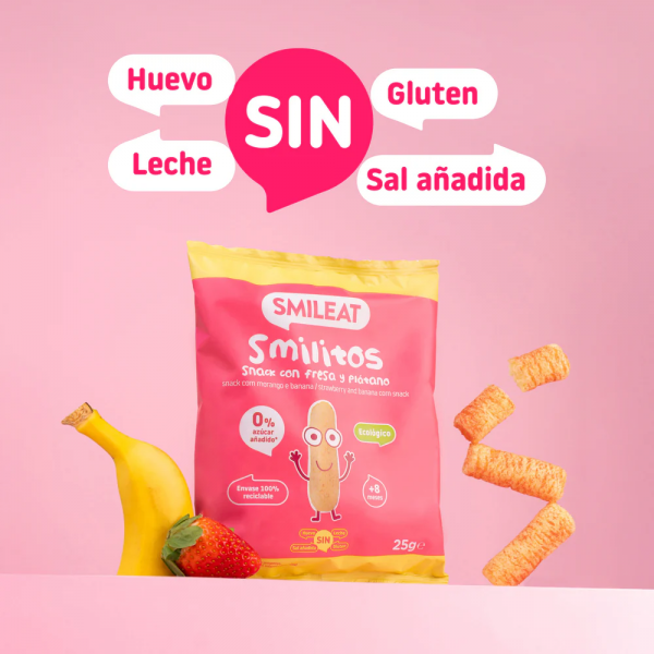 SMILITOS SNACK ECO SMILEAT 1 BOLSA 25 G CON FRESA Y PLATANO