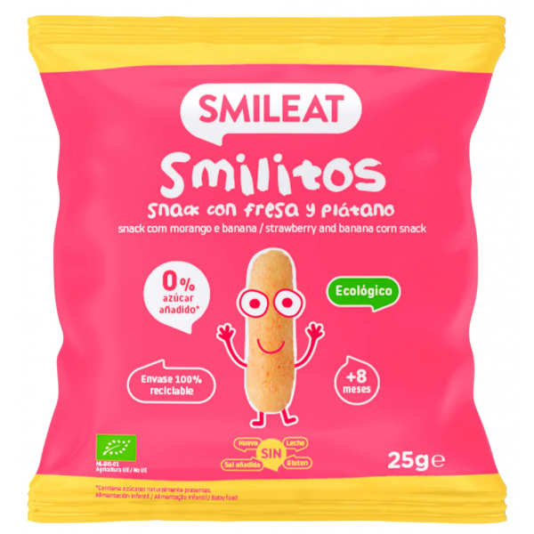 SMILITOS SNACK ECO SMILEAT 1 BOLSA 25 G CON FRESA Y PLATANO