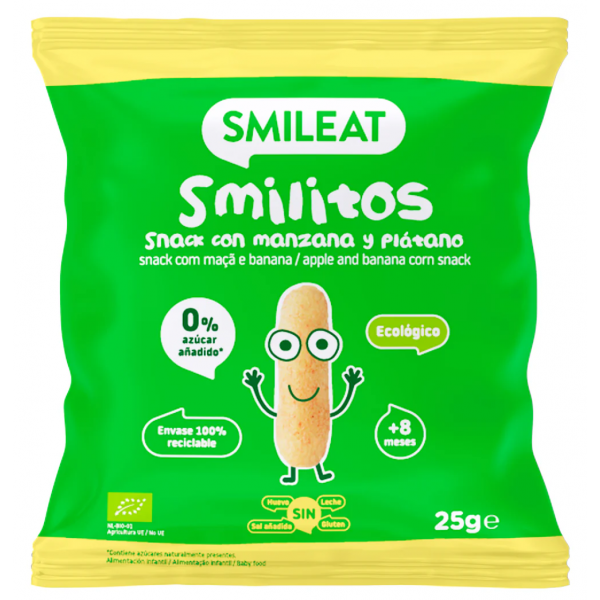 SMILITOS SNACK ECO SMILEAT 1 BOLSA 25 G CON MANZANA Y PLATANO