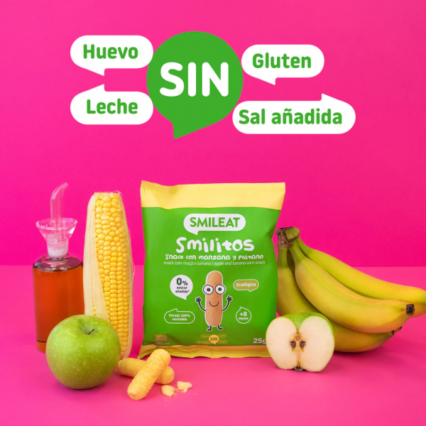 SMILITOS SNACK ECO SMILEAT 1 BOLSA 25 G CON MANZANA Y PLATANO