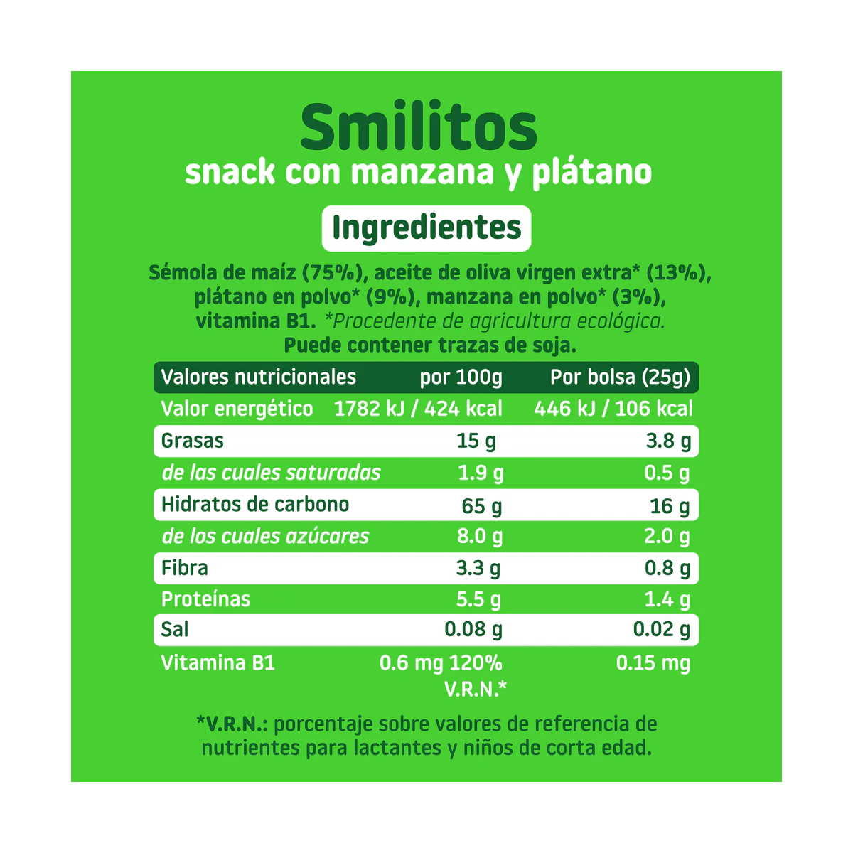SMILITOS SNACK ECO SMILEAT 1 BOLSA 25 G CON...