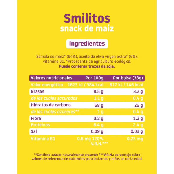SMILITOS SNACK ECO SMILEAT 1 BOLSA 38 G 2